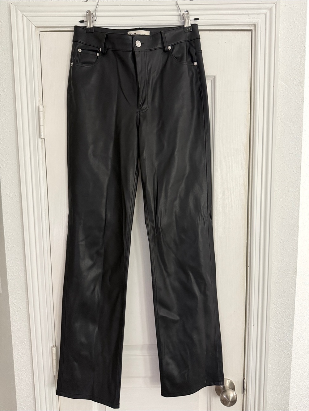 Zara Black Faux Leather Boot-Cut Pants